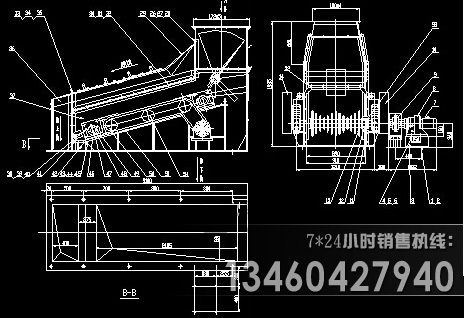 波動(dòng)篩結(jié)構(gòu)圖紙三視圖